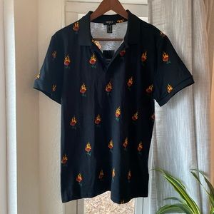 Mens Forever 21 Rose Black Polo Shirt NWT